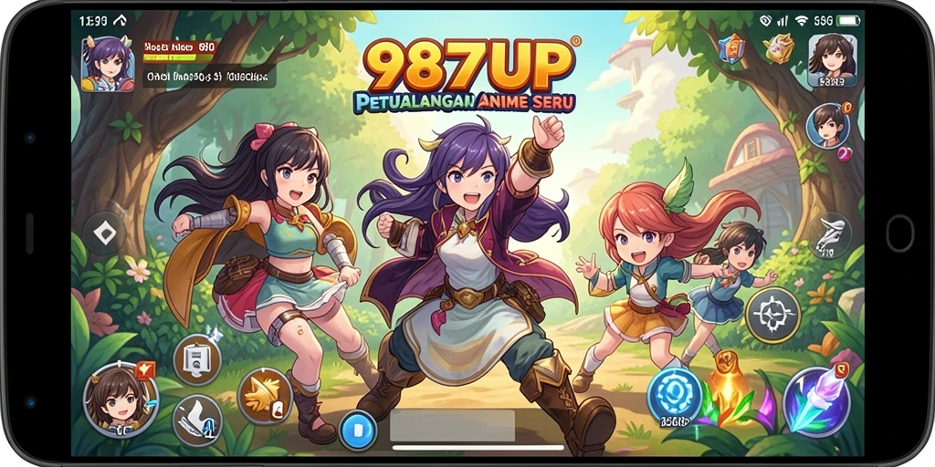 Tampilan menarik gameplay 987UP dengan karakter Anime ikonik.