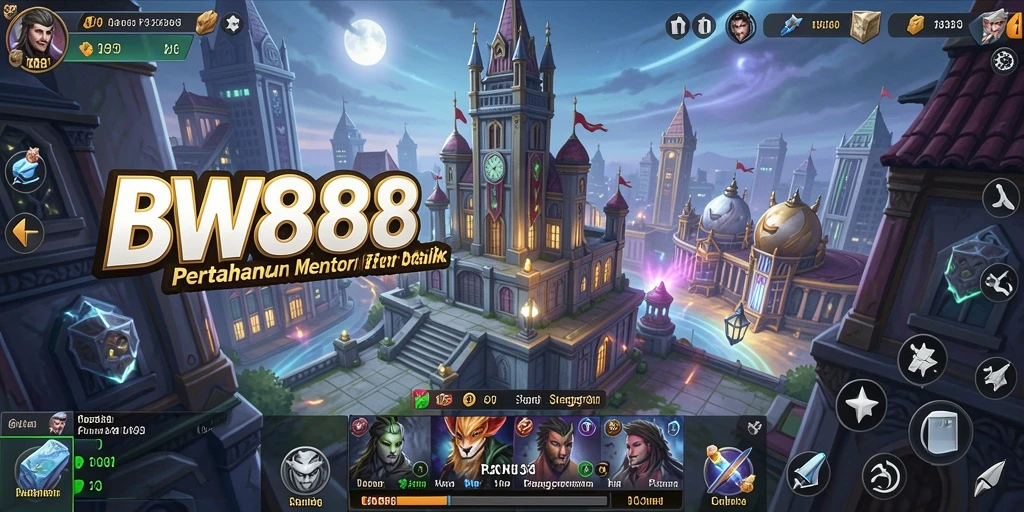 Tampilan gameplay BW888 dengan menara bertahan melawan gelombang musuh.
