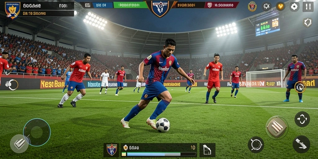 Screenshot gameplay F08 yang menampilkan pertandingan sepak bola yang seru.
