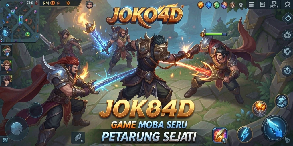 Screenshot utama JOKO4D menampilkan aksi gameplay MOBA yang seru.