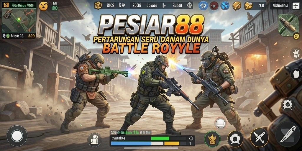 Screenshot gameplay PESIAR88 yang menunjukkan aksi pertempuran Battle Royale.