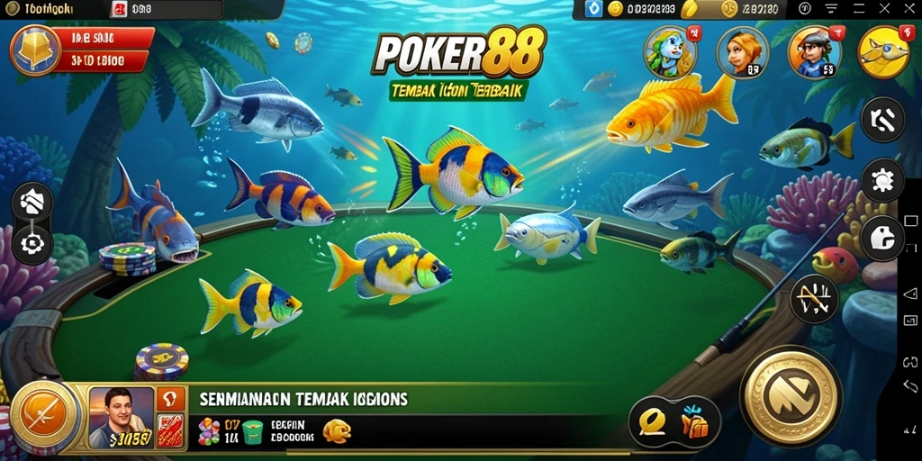 Tangkapan layar gameplay POKER88 menampilkan aksi seru menangkap ikan.
