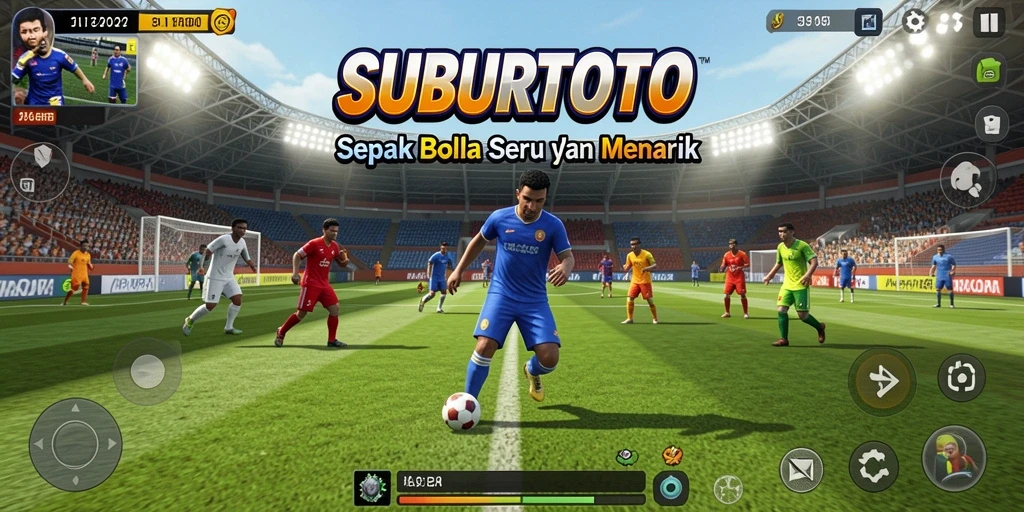 Screenshot gameplay SUBURTOTO menunjukkan aksi seru di lapangan sepak bola.
